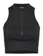 Sculpting Racer Front Zip Top Sport Crop Tops Sleeveless Crop Tops Bla...