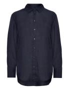 Linen Shirt Tops Shirts Linen Shirts Navy Gina Tricot