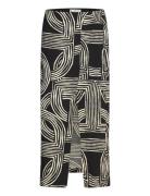 Printed Skirt With Slit Skirts Knee-length & Midi Skirts Black Mango