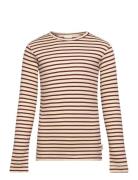 T-Shirt L/S Modal Striped Tops T-shirts Long-sleeved T-Skjorte Brown P...