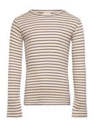 T-Shirt L/S Modal Striped Tops T-shirts Long-sleeved T-Skjorte Beige P...