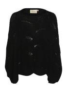 Crmistletoe Knit Poncho Tops Knitwear Ponchos Black Cream