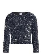 Top Velvet And Sequins Tops T-shirts Long-sleeved T-Skjorte Grey Linde...