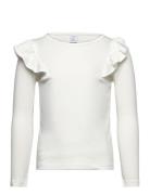 Top L S Frill Detail Pointelle Tops T-shirts Long-sleeved T-Skjorte Wh...