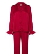 Set Satin Frill Pyjamas Nattøj Red Lindex