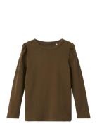 Nmfnigella Ls Slim Top Tops T-shirts Long-sleeved T-Skjorte Brown Name...