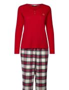 Lrl L/S Knit Henley Long Pant Pj Set Pyjamas Nattøj Red Lauren Ralph L...