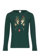 Top Ls Reindeer Face Tops T-shirts Long-sleeved T-Skjorte Green Lindex