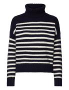 Striped Wool-Blend Turtleneck Sweater Tops Knitwear Turtleneck Navy La...