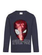 Top Ls Spiderman Sequins Tops T-shirts Long-sleeved T-Skjorte Navy Lin...