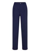 Pinstripe Wool-Blend Twill Pant Bottoms Trousers Straight Leg Navy Lau...