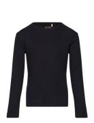 T-Shirt Ls Rib Tops T-shirts Long-sleeved T-Skjorte Black Huttelihut