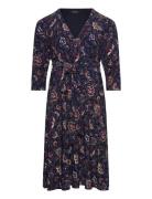 Floral Surplice Stretch Jersey Dress Kort Kjole Navy Lauren Women