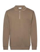 Jersey Pique W Zip L/S Tops Polos Long-sleeved Beige Lindbergh