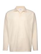 V-Neck Jacquard Polo L/S Tops Polos Long-sleeved Cream Lindbergh