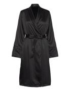 Robe Long Satin Fleece Morgenkåbe Black Hunkemöller