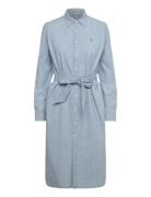 Cotton Chambray Belted Shirtdress Knælang Kjole Blue Polo Ralph Lauren