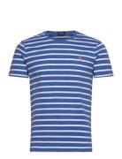 Custom Slim Fit Striped Jersey T-Shirt Tops T-Kortærmet Skjorte Blue P...