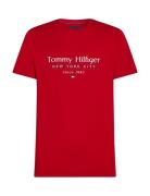 Hilfiger Center Stack Tee Tops T-Kortærmet Skjorte Red Tommy Hilfiger