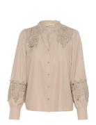 Crluna Lace Shirt Tops Shirts Long-sleeved Beige Cream