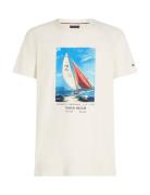 Hilfiger Color Photo Print Tee Tops T-Kortærmet Skjorte Cream Tommy Hi...