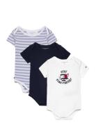 3 Pack Body Ss Giftbox Bodies Short-sleeved Blue Tommy Hilfiger