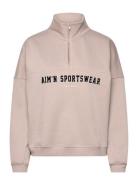 Varsity Sweat Half Zip Sport Sweatshirts & Hoodies Sweatshirts Beige A...