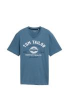 Logo Tee Tops T-Kortærmet Skjorte Blue Tom Tailor