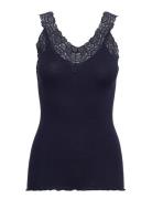 Rwbernadine Organic Cotton Sl Lace Tops T-shirts & Tops Sleeveless Nav...