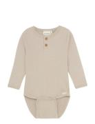 Body Ls Rib Bodies Long-sleeved Beige Minymo