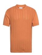 Knitted S/S O-Neck Tee Tops T-Kortærmet Skjorte Orange Lindbergh