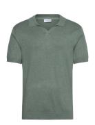 Ecovero S/S V-Neck Polo Tops Knitwear Short Sleeve Knitted Polos Green...