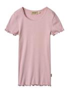 Rib T-Shirt S/S Katie Tops T-Kortærmet Skjorte Pink Wheat