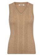 Mmrelena Tani Rib V-Neck Tank Top Vests Knitted Vests Beige MOS MOSH