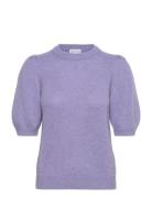 Puff Sleeve T-Shirt Tops Knitwear Jumpers Purple Davida Cashmere