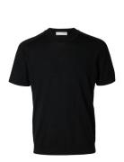 Slhtray Ss Knit Merino Crew Neck Tops T-Kortærmet Skjorte Black Select...