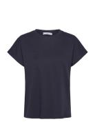 Rounded Neck Cotton T-Shirt Tops T-shirts & Tops Short-sleeved Navy Ma...