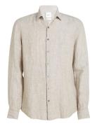 Linen Solid Slim Shirt Tops Shirts Casual Cream Calvin Klein