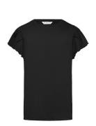 Short-Sleeved Ruffle T-Shirt Tops T-Kortærmet Skjorte Black Mango