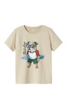 Nkmfuldme Ss Top Box Tops T-Kortærmet Skjorte Beige Name It