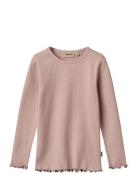 T-Shirt L/S Ida Tops T-shirts Long-sleeved T-Skjorte Pink Wheat