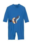 Baby Suit L/S W. Application Badedragt Badetøj Blue Color Kids
