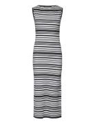 Sasia Rib Stripe Slvss Dress Knælang Kjole Black French Connection