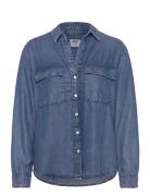 Doreen Utility Shirt Dark Indigo - Worn In Tops Shirts Denim Shirts Bl...