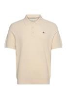 Micro Textured Cotton Ss Polo Designers Polos Short-sleeved Cream GANT