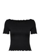 Tulip Short Sleeve Top Tops T-shirts & Tops Short-sleeved Black Aim´n