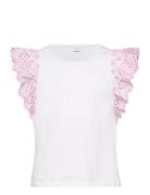 Top Jersey With Schiffly Sleev Tops T-Kortærmet Skjorte White Lindex