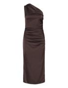 Asymmetrical Satin Dress With Side Slits Knælang Kjole Brown Mango