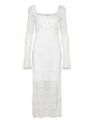 Square Neck Lace Dress Knælang Kjole White Bubbleroom