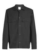 Cotton Blend Overshirt Tops Overshirts Black Calvin Klein